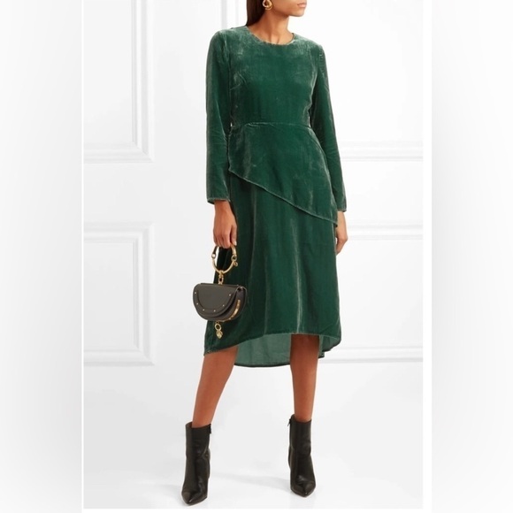NEW Maje Elliptical Emerald Green Velvet Dress Small